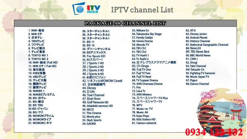 danh sách kênh truyền hình nhật bản 